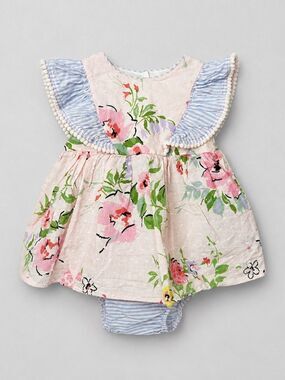 Pippa and Julie pink stripe and floral clip dot bodysuit dress size 18 months